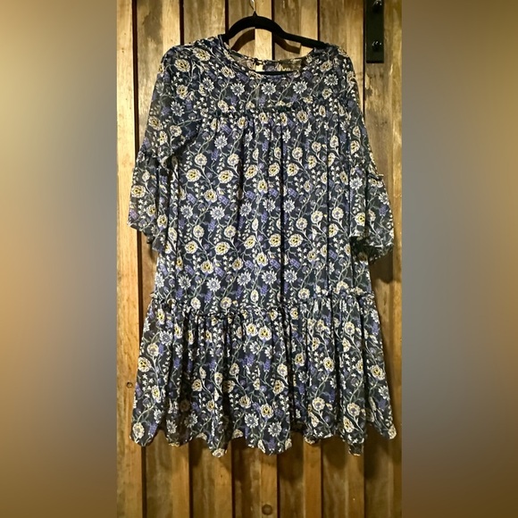 Suzanne Betro Navy and Yellow Floral Dress Small - Picture 1 of 3